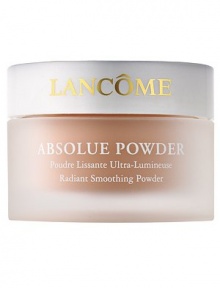 Absolue Powder Radiant Smoothing Powder. See the radiance: Skin is even-toned and looks absolutely luminous. Innovative Color Clarity technology, with soft-focus micro-sparkles, optimizes the effects of light and diminishes the appearance of imperfections for a naturally even and glowing complexion. The unique formula comforts skin and reduces tightening and drying. Skin is wrapped in a luxuriously soft powder veil. Absolue Powder Radiant Smoothing Powder. See the radiance: Skin is even-toned and looks absolutely luminous. Innovative Color Clarity technology, with soft-focus micro-sparkles, optimizes the effects of light and diminishes the appearance of imperfections for a naturally even and glowing complexion. The unique formula comforts skin and reduces tightening and drying. Skin is wrapped in a luxuriously soft powder veil.