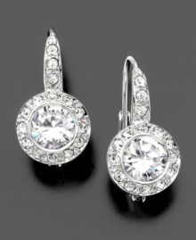 The perfect choice for elegant evening wear. Sparkling cubic zirconia (1-1/2 ct. t.w.) leverback earrings framed with stunning crystal accents. Rhodium plated. Drop measures 1/2 inch. The perfect choice for elegant evening wear. Sparkling cubic zirconia (1-1/2 ct. t.w.) leverback earrings framed with stunning crystal accents. Rhodium plated. Drop measures 1/2 inch.