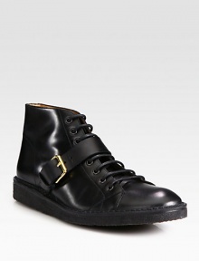 Side strap and buckle detail adds a gentleman's touch to this athletic-inspired lace-up bootie, expertly crafted in smooth Italian leather for a long-lasting finish.Leather upperLeather liningPadded insoleRubber soleMade in Italy Side strap and buckle detail adds a gentleman's touch to this athletic-inspired lace-up bootie, expertly crafted in smooth Italian leather for a long-lasting finish.Leather upperLeather liningPadded insoleRubber soleMade in Italy