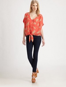 An effortlessly-chic silk topper, tied at the waist in a soft blouson silhouette with comely dolman sleevesV necklineDropped shouldersShort dolman sleevesButton frontTie waistAbout 23½ from shoulder to hemSilkDry cleanImportedModel shown is 5'10 (177cm) wearing US size Small. An effortlessly-chic silk topper, tied at the waist in a soft blouson silhouette with comely dolman sleevesV necklineDropped shouldersShort dolman sleevesButton frontTie waistAbout 23½ from shoulder to hemSilkDry cleanImportedModel shown is 5'10 (177cm) wearing US size Small.