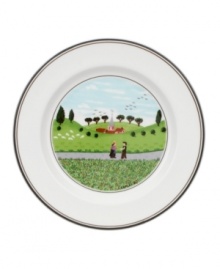 Two friends meet for a quiet stroll in the country on this Design Naif bread and butter plate, featuring premium Villeroy & Boch porcelain.