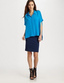EXCLUSIVELY AT SAKS.COM. Effortlessly chic in woven silk, tailored with menswear details in a flowy trapeze silhouette.Point collarExtended epaulettesConcealed placketShort sleevesAbout 25 from shoulder to hemSilkDry cleanImportedModel shown is 5'10 (178cm) wearing US size Small.OUR FIT MODEL RECOMMENDS ordering true size. EXCLUSIVELY AT SAKS.COM. Effortlessly chic in woven silk, tailored with menswear details in a flowy trapeze silhouette.Point collarExtended epaulettesConcealed placketShort sleevesAbout 25 from shoulder to hemSilkDry cleanImportedModel shown is 5'10 (178cm) wearing US size Small.OUR FIT MODEL RECOMMENDS ordering true size.