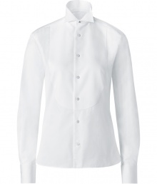 Luxurious blouse made of fine white cotton - A modern classic that always looks exclusive, yet fashionable at the same time - New: the stylish tuxedo collar - The cut is slim fitted, with a button placket and long sleeves - A dream of a basic for business and evening events - Wear under a suit, pencil skirt, tuxedo pants Luxurious blouse made of fine white cotton - A modern classic that always looks exclusive, yet fashionable at the same time - New: the stylish tuxedo collar - The cut is slim fitted, with a button placket and long sleeves - A dream of a basic for business and evening events - Wear under a suit, pencil skirt, tuxedo pants