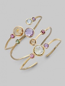 From the Jaipur Collection. Beautifully textured 18K gold with faceted semi-precious stones.Citrine, blue topaz, amethyst, & pink tourmaline 18K gold Circumference, about 7 Made in Italy Please note: Bracelets sold separately. 