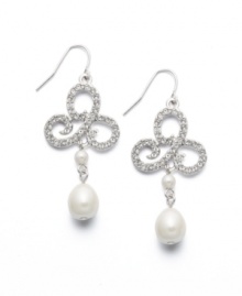 Vintage appeal. Embrace a glamorous, retro look in Lauren by Ralph Lauren's intricate scroll drop earrings. Crafted in silver tone mixed metal with sparkling, pave-set glass accents and a glass pearl drop (4 mm). Approximate drop: 1-1/2 inches. Vintage appeal. Embrace a glamorous, retro look in Lauren by Ralph Lauren's intricate scroll drop earrings. Crafted in silver tone mixed metal with sparkling, pave-set glass accents and a glass pearl drop (4 mm). Approximate drop: 1-1/2 inches.