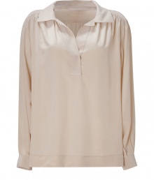 Feminine and chic with its cool nude coloring, Rachel Zoes silk shirt is an elegant workweek essential - Spread collar, long sleeves, buttoned cuffs, gathered shoulder and yolk detail - Loosely fitted - Wear with a pencil skirt and pumps, or over skinny jeans with your favorite flats Feminine and chic with its cool nude coloring, Rachel Zoes silk shirt is an elegant workweek essential - Spread collar, long sleeves, buttoned cuffs, gathered shoulder and yolk detail - Loosely fitted - Wear with a pencil skirt and pumps, or over skinny jeans with your favorite flats