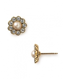 Channel your inner lady who luxes in kate spade new york's gold-plated pearl earrings. During the day, these delicate studs go to lunch with a boucle suit and structured handbag. Channel your inner lady who luxes in kate spade new york's gold-plated pearl earrings. During the day, these delicate studs go to lunch with a boucle suit and structured handbag.