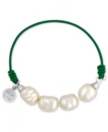 Majorica explores its whimsical side with this bracelet. Organic man-made pearls (8 mm) adorn a green elastic cord for a fun and fashionable look. Approximate length: 6-1/2 inches. Majorica explores its whimsical side with this bracelet. Organic man-made pearls (8 mm) adorn a green elastic cord for a fun and fashionable look. Approximate length: 6-1/2 inches.