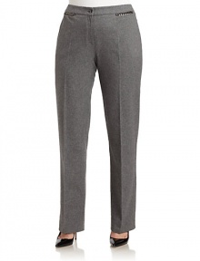 THE LOOKBanded waistPewter-tone chain link detailZip fly with button closureCreased front and back legsTHE FITRise, about 11Inseam, about 36THE MATERIAL72% fleece wool/26% polyamide/2% elastaneCARE & ORIGINDry cleanImported THE LOOKBanded waistPewter-tone chain link detailZip fly with button closureCreased front and back legsTHE FITRise, about 11Inseam, about 36THE MATERIAL72% fleece wool/26% polyamide/2% elastaneCARE & ORIGINDry cleanImported