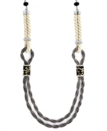 Nautical chic. A unique blend of doubled rope and mesh comprise Jessica Simpson's trendy necklace. Python print corners and plastic beads add extra panache. Crafted in rhodium-plated mixed metal. Approximate length: 27 inches. Nautical chic. A unique blend of doubled rope and mesh comprise Jessica Simpson's trendy necklace. Python print corners and plastic beads add extra panache. Crafted in rhodium-plated mixed metal. Approximate length: 27 inches.
