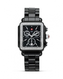 Michele's Deco ceramic watch is effortlessly chic. The sparkling diamonds, black mother-of-pearl dial, and Swiss chronograph movement make it distinctively Michele. Michele's Deco ceramic watch is effortlessly chic. The sparkling diamonds, black mother-of-pearl dial, and Swiss chronograph movement make it distinctively Michele.