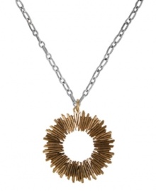 Fashion that really shines. This pendant necklace from Lucky Brand features a sunburst with semi-precious gold sandstone accents. Chain set in silver tone mixed metal. Approximate length: 25 inches + 2-inch extender. Approximate drop: 3 inches. Fashion that really shines. This pendant necklace from Lucky Brand features a sunburst with semi-precious gold sandstone accents. Chain set in silver tone mixed metal. Approximate length: 25 inches + 2-inch extender. Approximate drop: 3 inches.