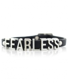 Go for the bold. This mini affirmation from bracelet from BCBGeneration is crafted from silver-tone mixed metal and black PVC for a daring look. Approximate length: 8 inches. Go for the bold. This mini affirmation from bracelet from BCBGeneration is crafted from silver-tone mixed metal and black PVC for a daring look. Approximate length: 8 inches.