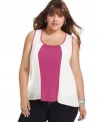 Look pretty in pleats with Soprano's sleeveless plus size top, featuring an on-trend colorblocked design!
