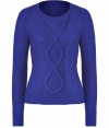 Elegant sweater in fine, royal blue merino wool has a classic knit design with a modern twist - Narrow silhouette with round neckline and long sleeves - Decorative ribbed trim - Favorite basic with tube pants, baggy pants, skinny jeans or corduroys