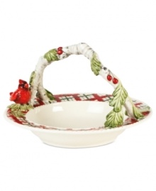 Make your home a natural place to gather every holiday with Winterberry serveware. Fitz and Floyd's elaborately crafted basket combines traditional Christmas plaid with a sculpted handle and figural bird accent. Make your home a natural place to gather every holiday with Winterberry serveware. Fitz and Floyd's elaborately crafted basket combines traditional Christmas plaid with a sculpted handle and figural bird accent.