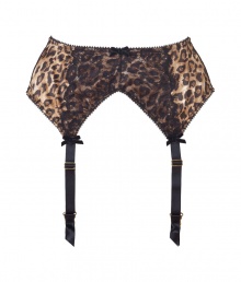 Get the sultry glamorous look of a vintage 1950s pin up girl in Von Follies by Dita Von Teeses wild animal print satin and mesh suspender belt - Sheer black stretch lace overlay, slinky lightweight wild animal print satin front, animal print sheer mesh back, adjustable gold-toned hook-and-eye closures, satin garter straps with gold-toned clips - Wear with a fitted chemise and silk stockings for a seriously seductive look Get the sultry glamorous look of a vintage 1950s pin up girl in Von Follies by Dita Von Teeses wild animal print satin and mesh suspender belt - Sheer black stretch lace overlay, slinky lightweight wild animal print satin front, animal print sheer mesh back, adjustable gold-toned hook-and-eye closures, satin garter straps with gold-toned clips - Wear with a fitted chemise and silk stockings for a seriously seductive look