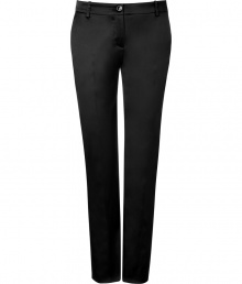 Stylish pants in fine black acetate and nylon stretch blend - Elegant, satin-like sheen - Modern silhouette: low-waisted, slim fit, cropped at the ankle - Chic crease detail at front, belt loops, double welt pockets at back - A versatile and polished pant that easily goes from day to night - Ideal for the office, cocktails and evening events - Pair with a silk blouse or paillette top and cropped leather jacket - Style with ankle booties or platform heels Stylish pants in fine black acetate and nylon stretch blend - Elegant, satin-like sheen - Modern silhouette: low-waisted, slim fit, cropped at the ankle - Chic crease detail at front, belt loops, double welt pockets at back - A versatile and polished pant that easily goes from day to night - Ideal for the office, cocktails and evening events - Pair with a silk blouse or paillette top and cropped leather jacket - Style with ankle booties or platform heels