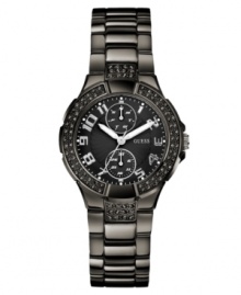 Embrace your inner cool with the dark tones and shimmering accents of this structured GUESS watch.