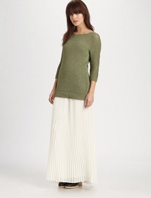 Ultra-soft, breathable crocheted fabric is a casual-chic wardrobe must-have. BoatneckWide, semi-sheer crochet knit along neckline and sleevesLong dolman sleevesRibbed hem and cuffs80% cotton/20% linenDry cleanImportedModel shown is 5'10 (177cm) wearing US size Small. Ultra-soft, breathable crocheted fabric is a casual-chic wardrobe must-have. BoatneckWide, semi-sheer crochet knit along neckline and sleevesLong dolman sleevesRibbed hem and cuffs80% cotton/20% linenDry cleanImportedModel shown is 5'10 (177cm) wearing US size Small.