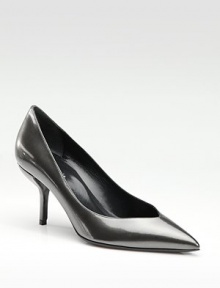 Lacquered leather look is topped off with a chic pointed toe. Lacquered heel, 3 (75mm) Leather upper Leather lining and sole Padded insole Made in ItalyOUR FIT MODEL RECOMMENDS ordering one size up as this style runs small. Lacquered leather look is topped off with a chic pointed toe. Lacquered heel, 3 (75mm) Leather upper Leather lining and sole Padded insole Made in ItalyOUR FIT MODEL RECOMMENDS ordering one size up as this style runs small.
