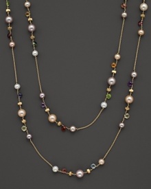 From the Paradise collection, a gold necklace with semi-precious stones and freshwater pearls, designed by Marco Bicego. Shown doubled, but can be worn as one long strand. From the Paradise collection, a gold necklace with semi-precious stones and freshwater pearls, designed by Marco Bicego. Shown doubled, but can be worn as one long strand.