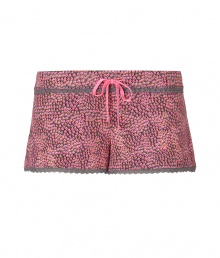 Amp up your leisure-ready style with these darling printed tap shorts from Juicy Couture - Low cut with bow front detail, lace trim at waistband and hem, all-over print - Pair with a camisole, a terrycloth robe, and comfy slippers Amp up your leisure-ready style with these darling printed tap shorts from Juicy Couture - Low cut with bow front detail, lace trim at waistband and hem, all-over print - Pair with a camisole, a terrycloth robe, and comfy slippers