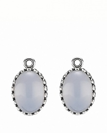 Polished chalcedony stones set in beaded sterling silver make beautiful charms for your PANDORA earrings. These stunning pieces combine effortlessly with french wire and hoop styles. Polished chalcedony stones set in beaded sterling silver make beautiful charms for your PANDORA earrings. These stunning pieces combine effortlessly with french wire and hoop styles.