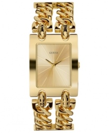 Set the trend with this double-linked chain watch, drenched in golden shine, by GUESS.