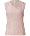 Chic sleeveless top in fine, blush synthetic fiber blend - Lightweight, supremely soft material - Shell style, with round neck, hook closure and key hole detail at nape of neck - All-over delicate, fringe-like embellishment creates a chic, textured effect - Perfect for parties and evenings out, also great for work - Layer beneath a blazer or cropped leather jacket and pair with a pencil skirt or wide-leg trouser