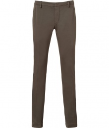 Stylish pants in fine, chocolate cotton stretch blend - Slim chino cut tapers gently through leg - Crease detail flatters and elongates the silhouette - Lower rise with belt loops, zip fly and button closure - Slash pockets at sides, welt pockets at rear - Casually elegant, easily dressed up or down - Pair with a t-shirt, blazer and leather lace-ups, or a button down, cardigan and trainers Stylish pants in fine, chocolate cotton stretch blend - Slim chino cut tapers gently through leg - Crease detail flatters and elongates the silhouette - Lower rise with belt loops, zip fly and button closure - Slash pockets at sides, welt pockets at rear - Casually elegant, easily dressed up or down - Pair with a t-shirt, blazer and leather lace-ups, or a button down, cardigan and trainers
