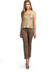 THE LOOKMetallic designRibbed round necklineSleevelessOpen weave crochet detailsTHE FITAbout 22 from shoulder to hemTHE MATERIALRayonCARE & ORIGINMachine washImportedModel shown is 5'9 (175cm) wearing US size 4. THE LOOKMetallic designRibbed round necklineSleevelessOpen weave crochet detailsTHE FITAbout 22 from shoulder to hemTHE MATERIALRayonCARE & ORIGINMachine washImportedModel shown is 5'9 (175cm) wearing US size 4.