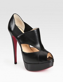 Striking leather pump with sexy geometric cutouts and a towering heel. Stacked heel, 6 (150mm)Covered platform, 1½ (40mm)Compares to a 4½ heel, (115mm)Leather upper with side elastic panelsPeep toeLeather liningSignature red leather solePadded insoleMade in Italy Striking leather pump with sexy geometric cutouts and a towering heel. Stacked heel, 6 (150mm)Covered platform, 1½ (40mm)Compares to a 4½ heel, (115mm)Leather upper with side elastic panelsPeep toeLeather liningSignature red leather solePadded insoleMade in Italy