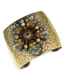 A bouquet of bohemian flowers. This bracelet from 2028 features a textured cuff displayed a flower accent with topaz and black diamond crystals. Crafted in burnished brass. Approximate length: 7-1/4 inches. A bouquet of bohemian flowers. This bracelet from 2028 features a textured cuff displayed a flower accent with topaz and black diamond crystals. Crafted in burnished brass. Approximate length: 7-1/4 inches.