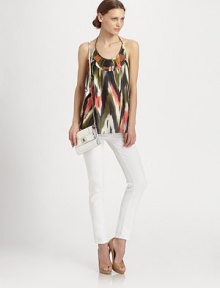 Muted ikat-print on a woven cotton/silk blend, accented with beach glass-inspired beads at the neckline.Halter strap ties at neckBeaded yokeStraight hemAbout 27 from shoulder to hem53% silk/47% cottonDry cleanMade in USA of imported fabricModel shown is 5'9½ (176cm) wearing US size 4. Muted ikat-print on a woven cotton/silk blend, accented with beach glass-inspired beads at the neckline.Halter strap ties at neckBeaded yokeStraight hemAbout 27 from shoulder to hem53% silk/47% cottonDry cleanMade in USA of imported fabricModel shown is 5'9½ (176cm) wearing US size 4.