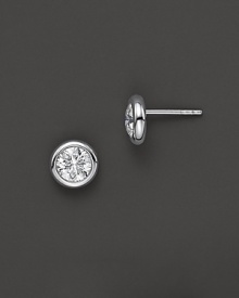 White gold bezel-set diamond stud earrings. With signature ruby accent. Designed by Roberto Coin. White gold bezel-set diamond stud earrings. With signature ruby accent. Designed by Roberto Coin.