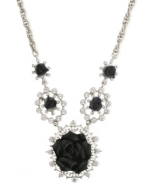 Catch a beautiful bouquet. This necklace from 2028 is crafted from silver-tone mixed metal with glass crystal stones and jet-colored flower details adding an elegant touch. Approximate length: 16 inches + 3-inch extender. Approximate drop: 1-3/4 inches. Catch a beautiful bouquet. This necklace from 2028 is crafted from silver-tone mixed metal with glass crystal stones and jet-colored flower details adding an elegant touch. Approximate length: 16 inches + 3-inch extender. Approximate drop: 1-3/4 inches.