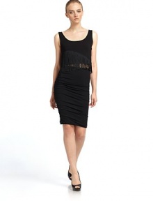THE LOOKScoop necklineSleevelessAsymmetrical fringe detailsTHE FITAbout 18 from shoulder to hemTHE MATERIAL90% viscose/10% elastaneCARE & ORIGINDry cleanMade in Italy THE LOOKScoop necklineSleevelessAsymmetrical fringe detailsTHE FITAbout 18 from shoulder to hemTHE MATERIAL90% viscose/10% elastaneCARE & ORIGINDry cleanMade in Italy