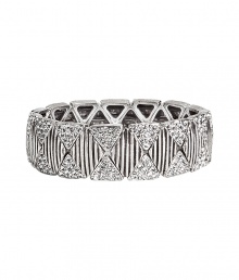 Stylish bracelet in silver-plated metal - Elegant diamond motif - Triangular Swarovski crystal inlay on either side - Elasticated, with small, circular designer tag pendant - Sleek and sophisticated, an enviably eye-catching accessory - Pair with a pencil skirt and silk blouse by day, and style with a streamlined cocktail dress at night Stylish bracelet in silver-plated metal - Elegant diamond motif - Triangular Swarovski crystal inlay on either side - Elasticated, with small, circular designer tag pendant - Sleek and sophisticated, an enviably eye-catching accessory - Pair with a pencil skirt and silk blouse by day, and style with a streamlined cocktail dress at night