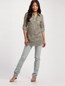 Buttons add a bit of shine to this charming cotton voile design, which can be worn long or short sleeved. Shirt collar Long sleeves with button through roll tabs Button down placket Button through flap patch chest pockets Shoulder epaulettes Rounded hem Cotton voile Dry clean Imported Buttons add a bit of shine to this charming cotton voile design, which can be worn long or short sleeved. Shirt collar Long sleeves with button through roll tabs Button down placket Button through flap patch chest pockets Shoulder epaulettes Rounded hem Cotton voile Dry clean Imported