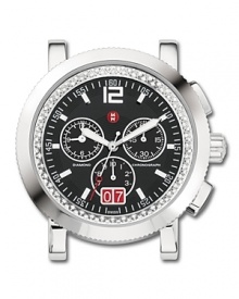 118 sparkling diamonds surround the black enamel dial of this Sport Sail Large timepiece. A three-eye chronograph and contrasting red date window make this watch head a sporty design. Fits with any 20 mm Michele strap. 118 sparkling diamonds surround the black enamel dial of this Sport Sail Large timepiece. A three-eye chronograph and contrasting red date window make this watch head a sporty design. Fits with any 20 mm Michele strap.