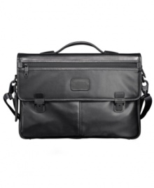 This updated flap brief offers sleek styling and modern features. Made from Tumi's soft, full-grain napa leather, this slim brief has a flap closure with secure tuck-lock key closures.