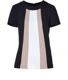 Work a modern-retro edge into your outfit with Rachel Zoes colorblocked top, detailed in cool nude hues, both bold and easy-to-wear - Round neckline, short sleeves, hidden back zip - Fitted and flared silhouette - Wear with flats and form-fitting separates Work a modern-retro edge into your outfit with Rachel Zoes colorblocked top, detailed in cool nude hues, both bold and easy-to-wear - Round neckline, short sleeves, hidden back zip - Fitted and flared silhouette - Wear with flats and form-fitting separates