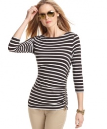 An exposed zipper updates this otherwise classically striped MICHAEL Michael Kors Top for a look that's chic for spring! An exposed zipper updates this otherwise classically striped MICHAEL Michael Kors Top for a look that's chic for spring!