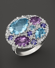 Dazzling faceted blue topaz and amethyst in a sterling silver statement ring from Anzie. Dazzling faceted blue topaz and amethyst in a sterling silver statement ring from Anzie.
