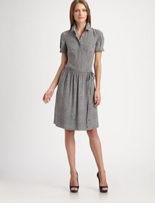 Supple silk in a chic mini-dot pattern, tailored in a feminine silhouette.Modified point collarConcealed button frontShort puffed sleeves with button cuffsAbout 23 from shoulder to hemSilkDry cleanImported of Swiss fabricModel shown is 5'10 (177cm) wearing US size 4. Supple silk in a chic mini-dot pattern, tailored in a feminine silhouette.Modified point collarConcealed button frontShort puffed sleeves with button cuffsAbout 23 from shoulder to hemSilkDry cleanImported of Swiss fabricModel shown is 5'10 (177cm) wearing US size 4.