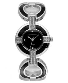 The stunning combo of black and silver gets more stylish with crystal accents on this Charter Club watch.