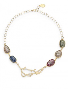 THE LOOKMulti-colored sapphire detailsBranch accent18k yellow goldplated brassHook claspTHE MEASUREMENTPendant length, about .75Length, about 18ORIGINMade in USA THE LOOKMulti-colored sapphire detailsBranch accent18k yellow goldplated brassHook claspTHE MEASUREMENTPendant length, about .75Length, about 18ORIGINMade in USA
