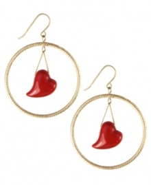 Hearts content. What's not to love about these chic hoop earrings from RACHEL Rachel Roy? The inner heart design lets you reveal your romantic side each time you wear them. Crafted in gold tone mixed metal. Approximate drop: 2-1/2 inches. Hearts content. What's not to love about these chic hoop earrings from RACHEL Rachel Roy? The inner heart design lets you reveal your romantic side each time you wear them. Crafted in gold tone mixed metal. Approximate drop: 2-1/2 inches.