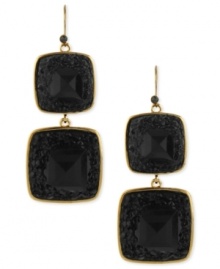 Double your pleasure with Kenneth Cole New York's drop earrings. Crafted from gold-tone mixed metal, black pave glass crystal pops while smaller accents add a subtle touch. Approximate drop: 2-9/10 inches. Double your pleasure with Kenneth Cole New York's drop earrings. Crafted from gold-tone mixed metal, black pave glass crystal pops while smaller accents add a subtle touch. Approximate drop: 2-9/10 inches.